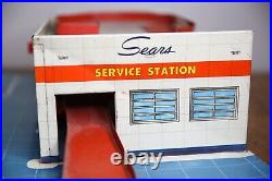 Antique 1950s MARX Tin Litho Garage Service Center SEARS Gas Pumps Station Toy