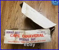 CAPE CANAVERAL MISSILE SET + Box MARX TOYS Tin Buildings Radar Men Fence Compass