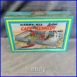 CAPE KENNEDY Vintage 1968 Marx Tin Litho Carry-All Action Play Set #4625 with toys