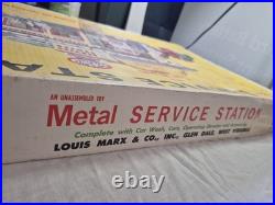COMPLETE SET Antique 1950s Tin Litho Garage with Cars Toys service center MARX