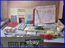COMPLETE SET Antique 1950s Tin Litho Garage with Cars Toys service center MARX