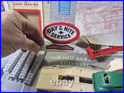 COMPLETE SET Antique 1950s Tin Litho Garage with Cars Toys service center MARX