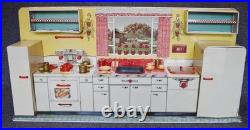 Circa 1950's Louis Marx Tin Litho Modern Kitchen Pretty Maid Play Set W Orig Box