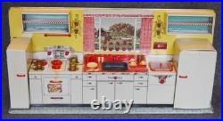 Circa 1950's Louis Marx Tin Litho Modern Kitchen Pretty Maid Play Set W Orig Box