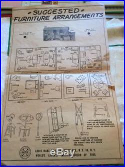 Early 1950's Marx Modern Colonial Doll House With Furniture, People, Box 99.9%