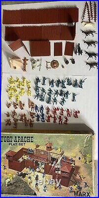 FORT APACHE Play Set LOUIS MARX TOYS in Box Cowboys Indians 81 Pieces