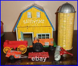 Happi Time Farm vintage metal toy lot barn silo chicken coop tractor fence