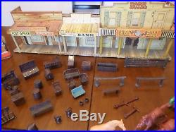 Huge Lot Marx Granite Silver City Western Town Play Set Cowboy Indian Tin Ranch