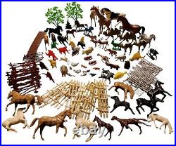 Lot of 101 Marx/Vtg Pieces Prehistoric Dinos Animals Fencing Camels Pigs Horses