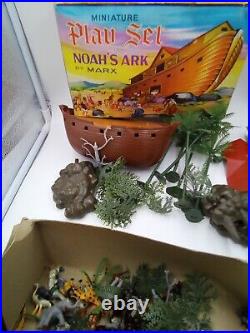 Louis MARX MINIATURE NOAH'S ARK Play Set 1960's Toy Animals Parts Lot with BOX