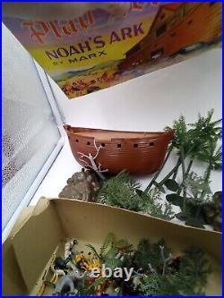 Louis MARX MINIATURE NOAH'S ARK Play Set 1960's Toy Animals Parts Lot with BOX