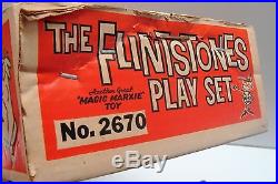 Louis Marx Flintstones Playset Bedrock Fred Wilma Barney Betty Dino with Box