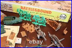 MARX 4756 Battleground Play Set Vehicles Armies Bunkers Flag Poles Toys