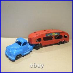 MARX Car Carrier with 2 Hard Plastic Cars, mid 1950's