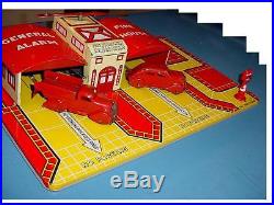 MARX One General Alarm Fire House 1938 TIN STATION With 2 CARS withBox -4Train set