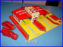 MARX One General Alarm Fire House 1938 TIN STATION With 2 CARS withBox -4Train set