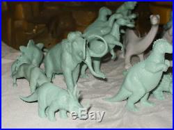 MARX One Million BC minty green gray DINOSAURS Cavemen mountain figures IN BOX