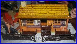 MARX PLAYSET VINTAGE TIN LITHO BAR-M-RANCH LOG CABIN With CHIMNEY 1950's WESTERN