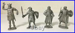 MARX PRINCE VALIANT PLAYSET 4 SILVER FIGURES 1950s GAWAIN BLACK KNIGHT BOLTAR