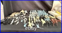 MARX Playset Set Of 68 Figures In Grey, Yellow And Blue Plus Accessories (READ)