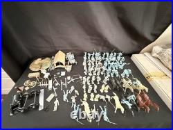 MARX Playset Set Of 68 Figures In Grey, Yellow And Blue Plus Accessories (READ)