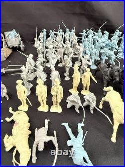 MARX Playset Set Of 68 Figures In Grey, Yellow And Blue Plus Accessories (READ)