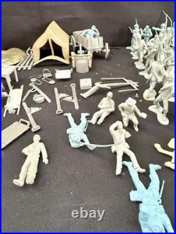 MARX Playset Set Of 68 Figures In Grey, Yellow And Blue Plus Accessories (READ)