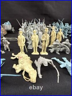 MARX Playset Set Of 68 Figures In Grey, Yellow And Blue Plus Accessories (READ)