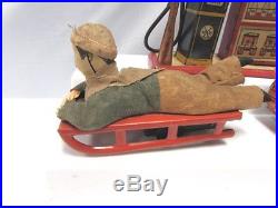 Marx Toys Lighted Gas Pump Station Prewar Boy Sled Turn Over Wind Up Tank Good