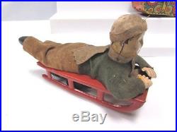 Marx Toys Lighted Gas Pump Station Prewar Boy Sled Turn Over Wind Up Tank Good