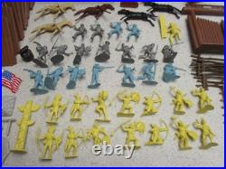 MARX VINTAGE FORT APACHE PLAYSET With TIN LITHO YELLOW INDIANS BLUE SILVER SOLDIER
