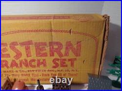 MARX VINTAGE WESTERN RANCH PLAY SET WithBOX, FENCE, FIGURES AND ACCESSORIES