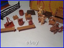 MARX VINTAGE WESTERN RANCH PLAY SET WithBOX, FENCE, FIGURES AND ACCESSORIES