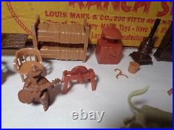 MARX VINTAGE WESTERN RANCH PLAY SET WithBOX, FENCE, FIGURES AND ACCESSORIES