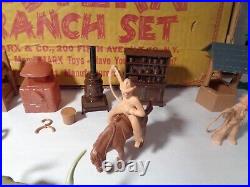 MARX VINTAGE WESTERN RANCH PLAY SET WithBOX, FENCE, FIGURES AND ACCESSORIES