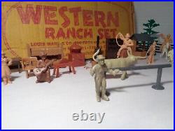 MARX VINTAGE WESTERN RANCH PLAY SET WithBOX, FENCE, FIGURES AND ACCESSORIES