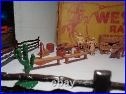 MARX VINTAGE WESTERN RANCH PLAY SET WithBOX, FENCE, FIGURES AND ACCESSORIES