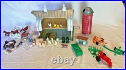 MARX Vintage 1960's Farm Barn Silo Animals Farmer Figures Fence Implements More