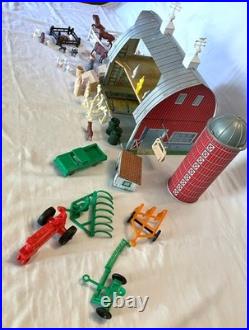 MARX Vintage 1960's Farm Barn Silo Animals Farmer Figures Fence Implements More