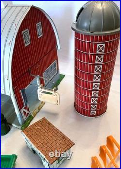 MARX Vintage 1960's Farm Barn Silo Animals Farmer Figures Fence Implements More