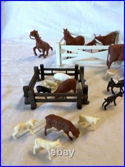 MARX Vintage 1960's Farm Barn Silo Animals Farmer Figures Fence Implements More