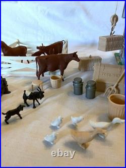 MARX Vintage 1960's Farm Barn Silo Animals Farmer Figures Fence Implements More
