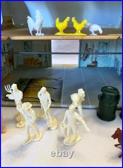 MARX Vintage 1960's Farm Barn Silo Animals Farmer Figures Fence Implements More