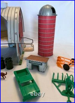 MARX Vintage 1960's Farm Barn Silo Animals Farmer Figures Fence Implements More