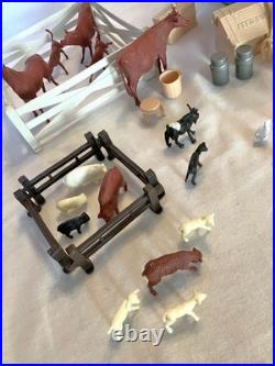 MARX Vintage 1960's Farm Barn Silo Animals Farmer Figures Fence Implements More