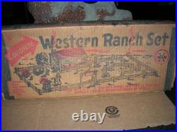 MARX WESTERN RANCH PLAYSET WithBOX 1950 COWBOYS TIN LITHO BUNKHOUSE RUBBER/ VINYL