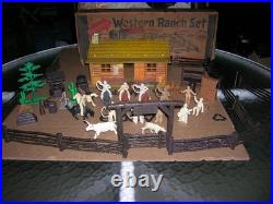 MARX WESTERN RANCH PLAYSET WithBOX 1950 COWBOYS TIN LITHO BUNKHOUSE RUBBER/ VINYL