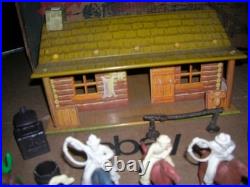 MARX WESTERN RANCH PLAYSET WithBOX 1950 COWBOYS TIN LITHO BUNKHOUSE RUBBER/ VINYL