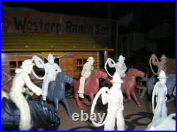 MARX WESTERN RANCH PLAYSET WithBOX 1950 COWBOYS TIN LITHO BUNKHOUSE RUBBER/ VINYL
