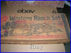MARX WESTERN RANCH PLAYSET WithBOX 1950 COWBOYS TIN LITHO BUNKHOUSE RUBBER/ VINYL